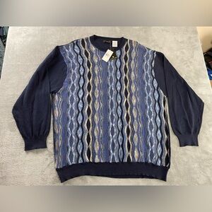 Lightweight Sweater Mens 3XL Blue Beige Cable Knit Textured 3D Cosby Dad 90s NEW